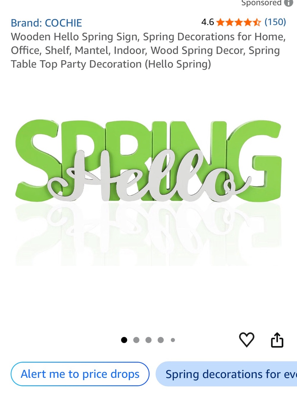Hello Spring Wooden Tabletop Sign - Green and White